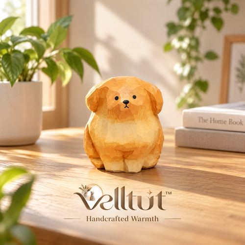 velltut™ Artisanal Carved Golden Retriever Puppy Figurine