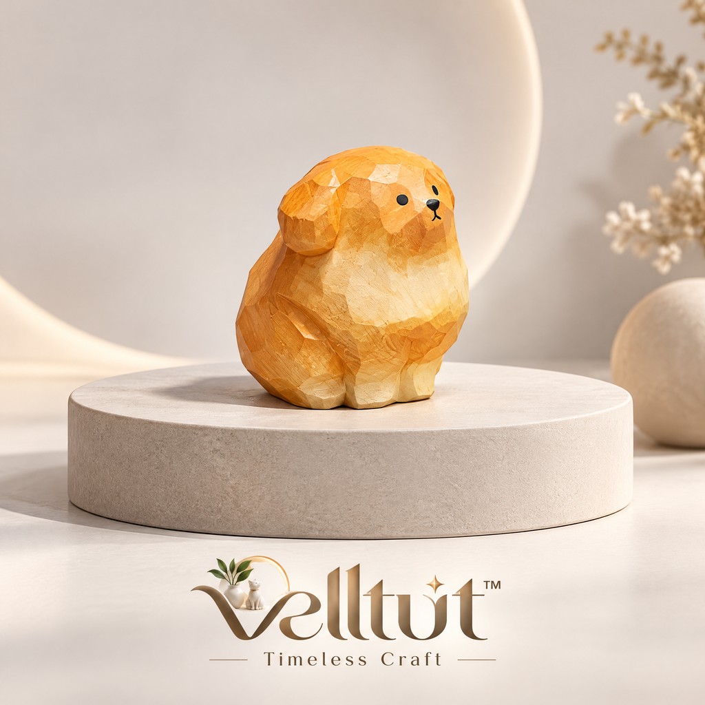 velltut™ Artisanal Carved Golden Retriever Puppy Figurine