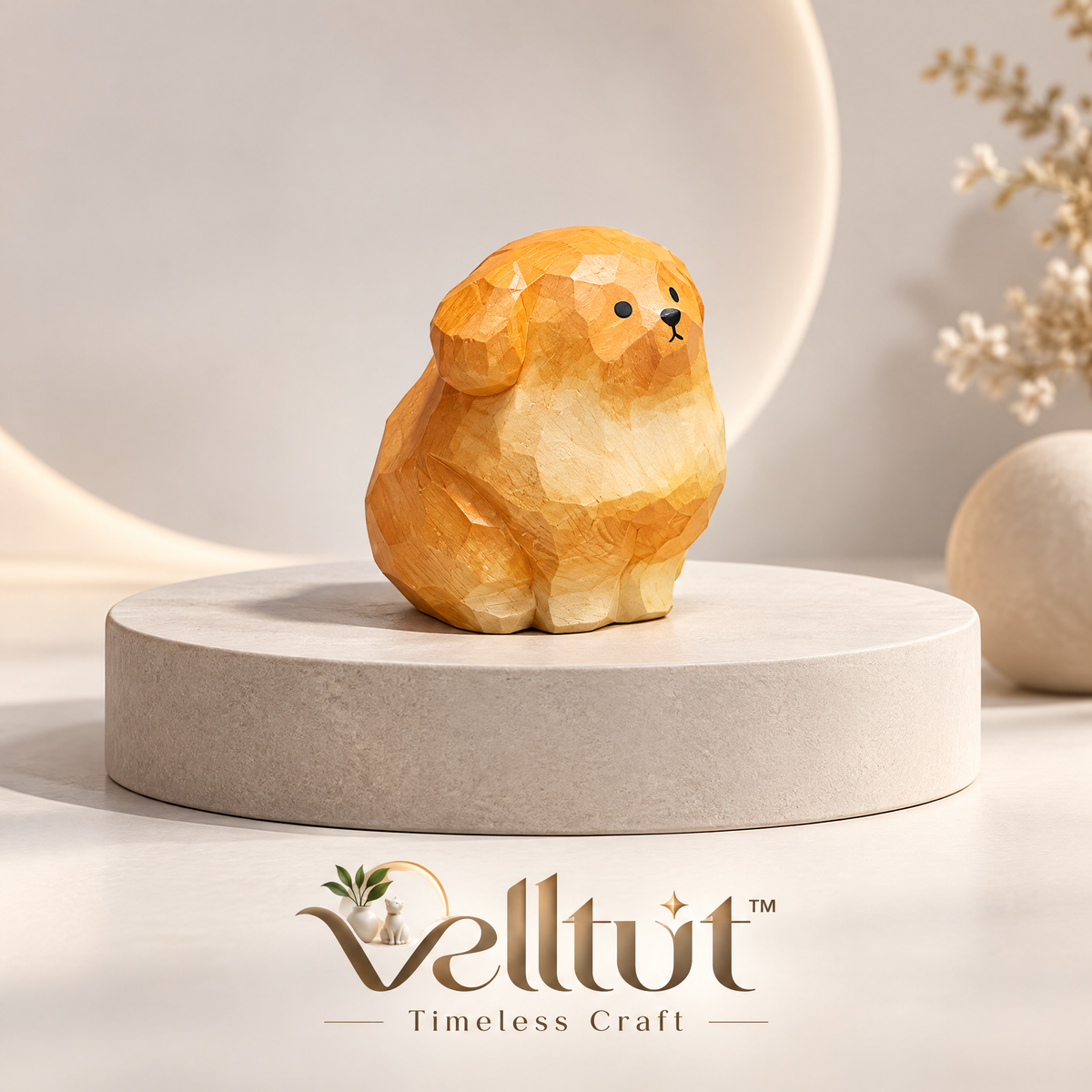 velltut™ Artisanal Carved Golden Retriever Puppy Figurine