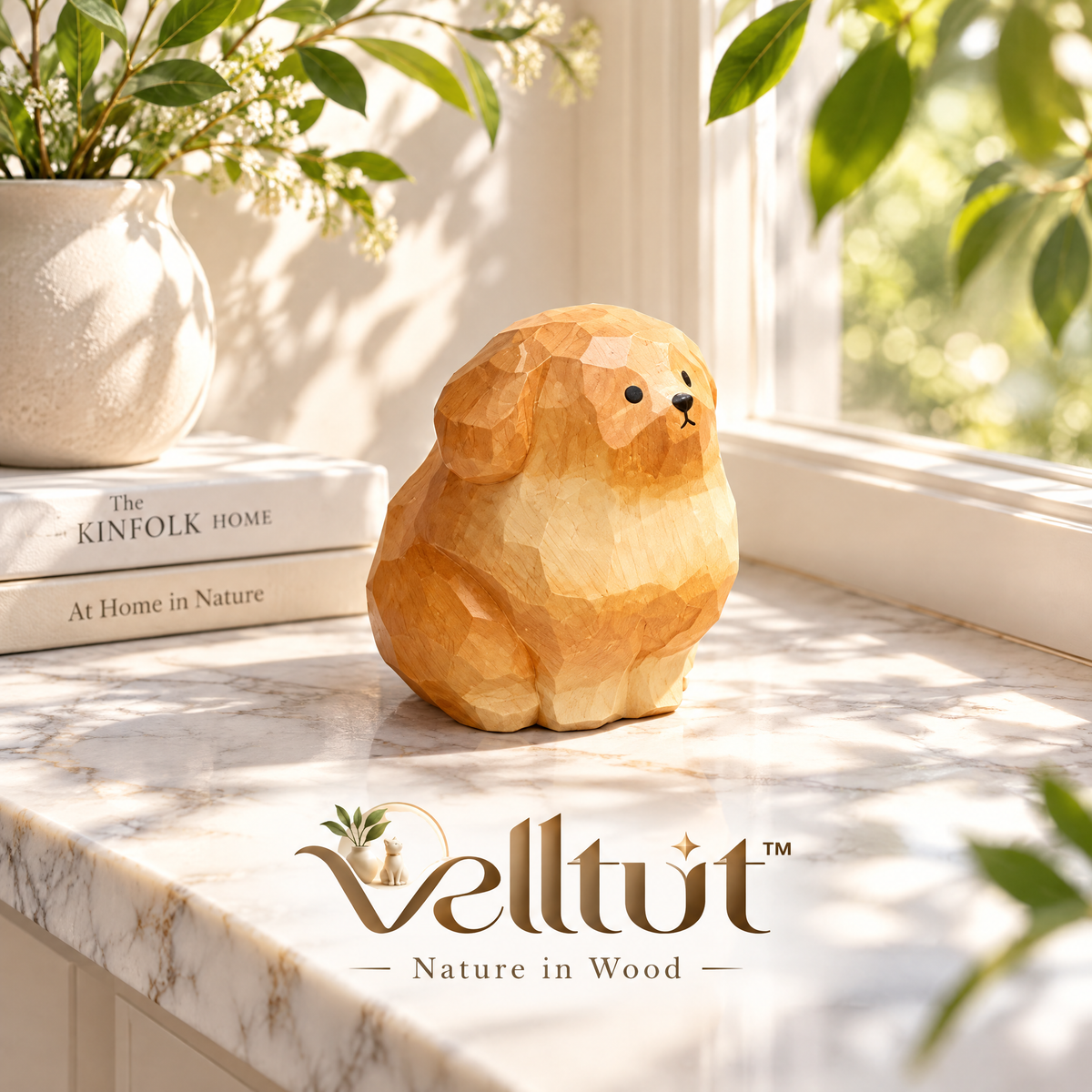 velltut™ Artisanal Carved Golden Retriever Puppy Figurine