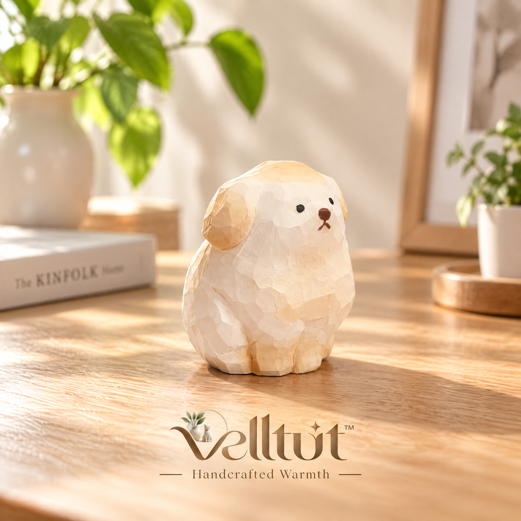 velltut™ Aesthetic Cream Puppy Desk Sculpture