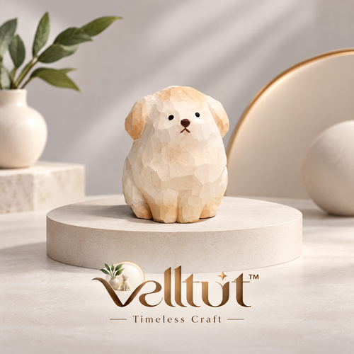velltut™ Aesthetic Cream Puppy Desk Sculpture