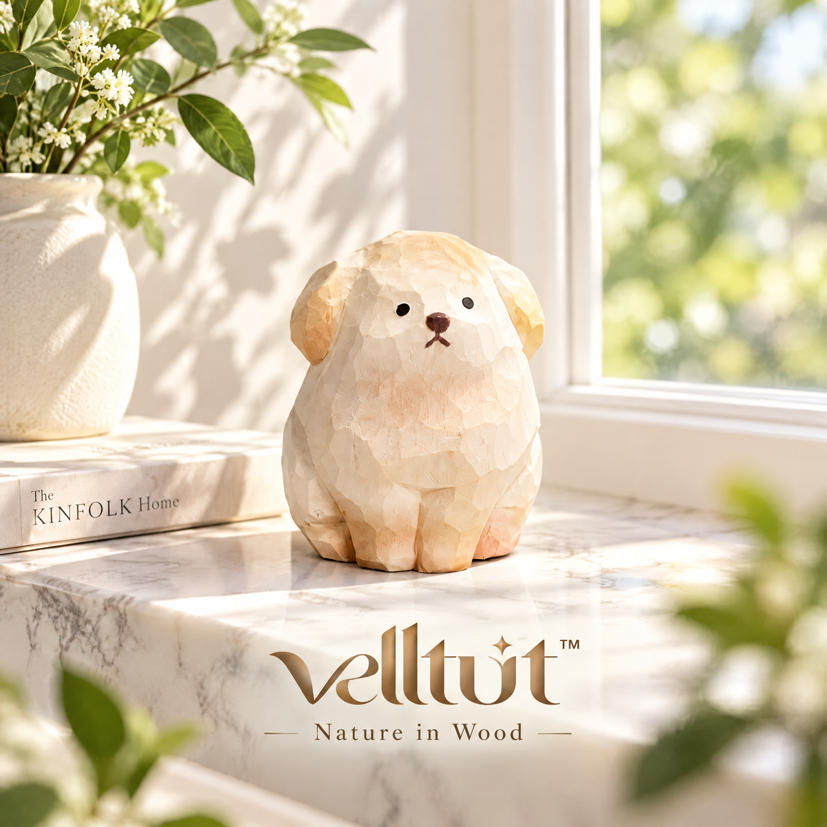 velltut™ Aesthetic Cream Puppy Desk Sculpture