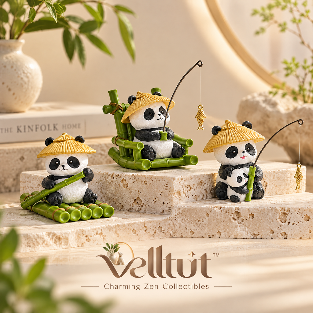 velltut™ Bamboo Raft Panda Desk Figurine