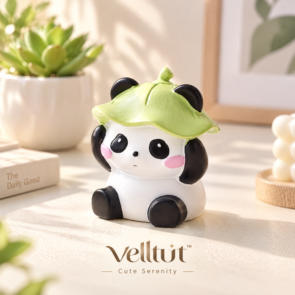 velltut™ Leaf-Hat Panda "Not Listening" Figurine
