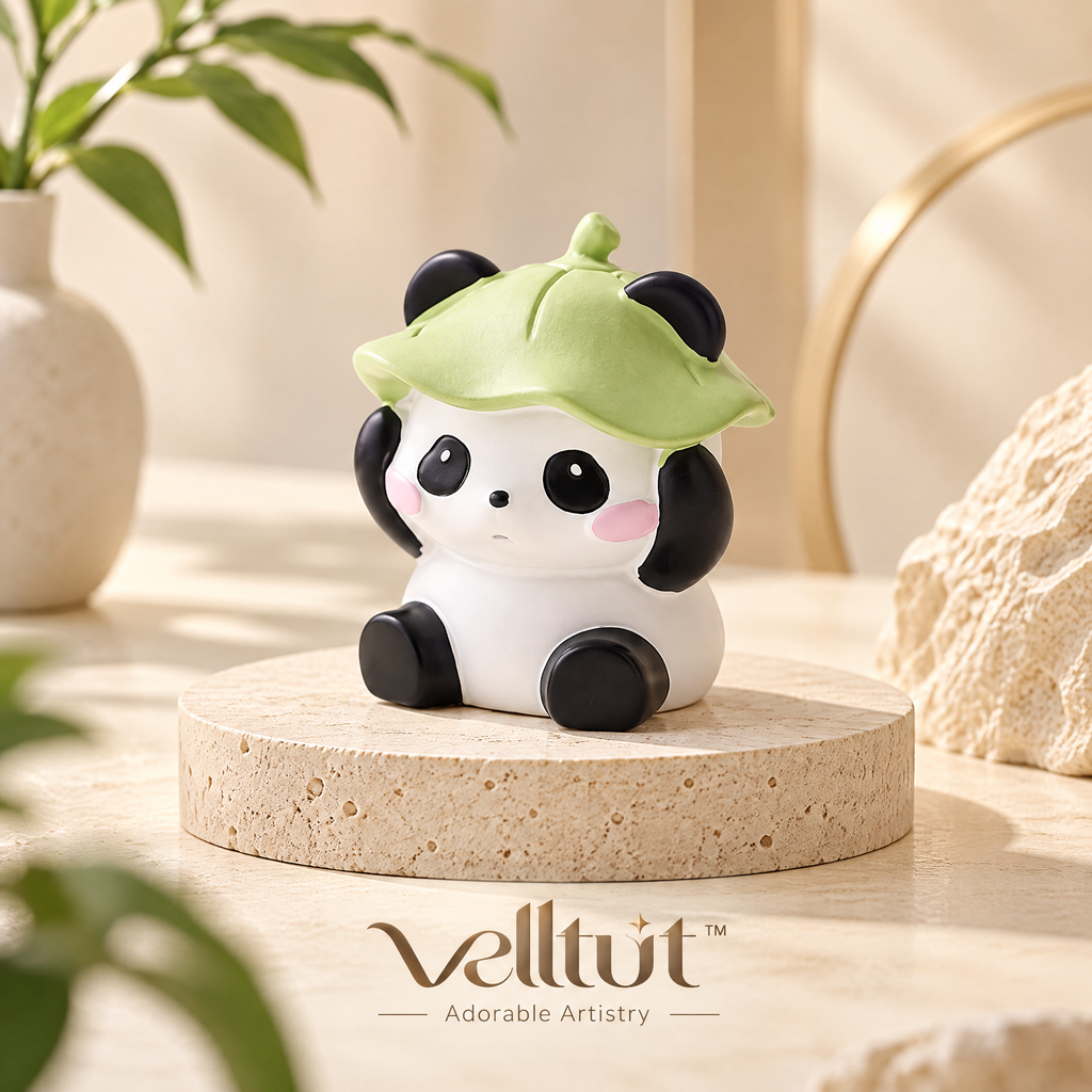 velltut™ Leaf-Hat Panda "Not Listening" Figurine