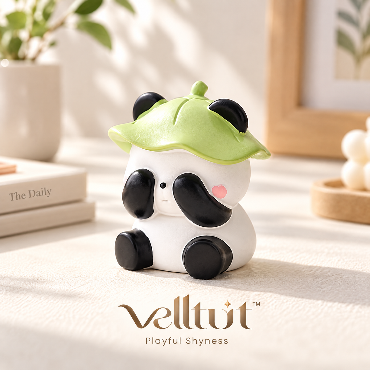 velltut™ Leaf-Hat Panda "Not Looking" Figurine