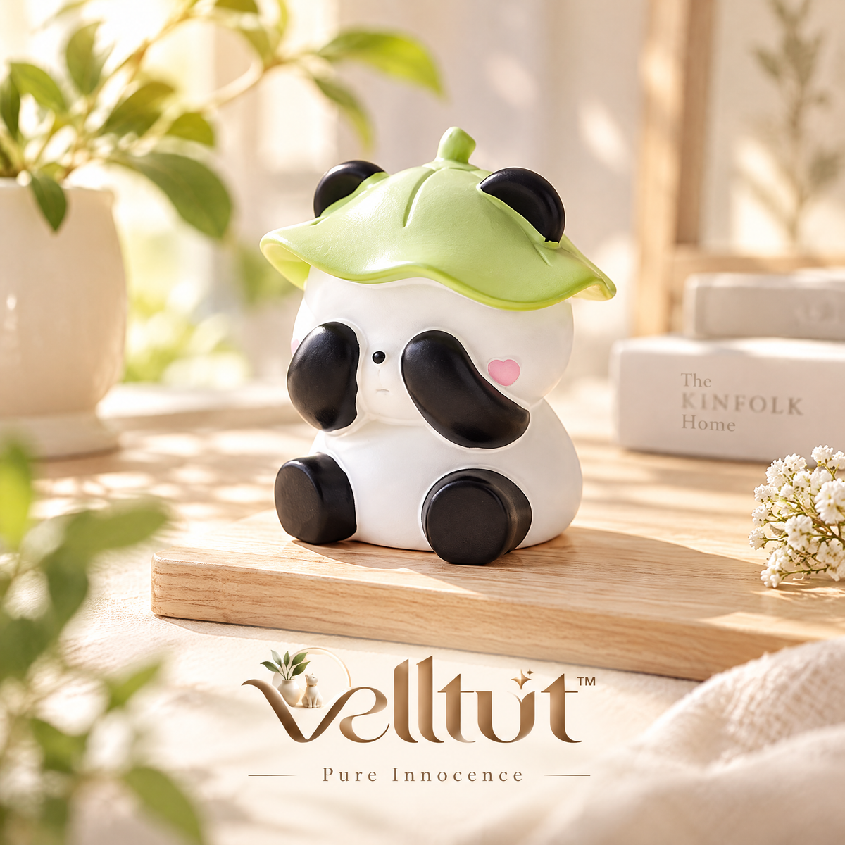velltut™ Leaf-Hat Panda "Not Looking" Figurine