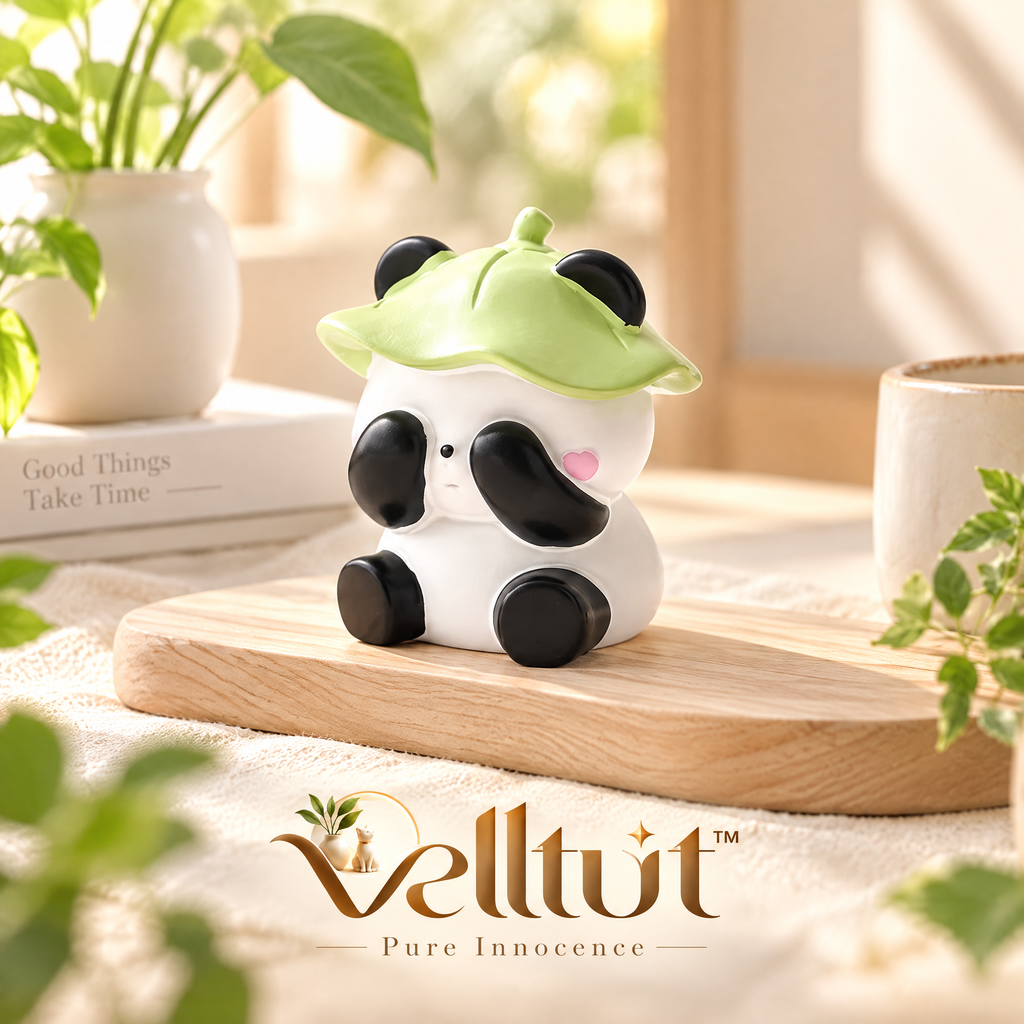 velltut™ Leaf-Hat Panda "Not Looking" Figurine