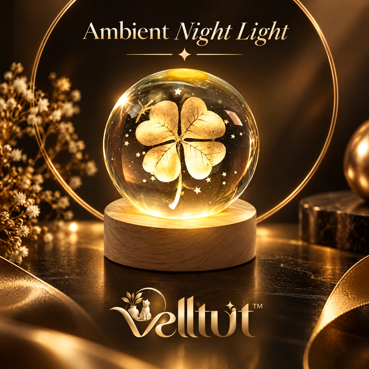 velltut™ Luminous Four-Leaf Clover Crystal Ball
