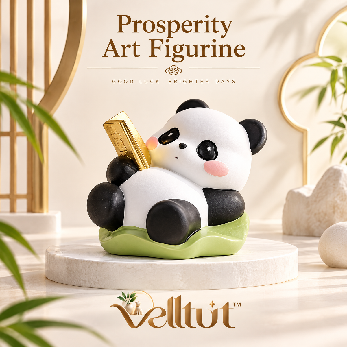 velltut™ Zen Panda Gold Bar Figurine