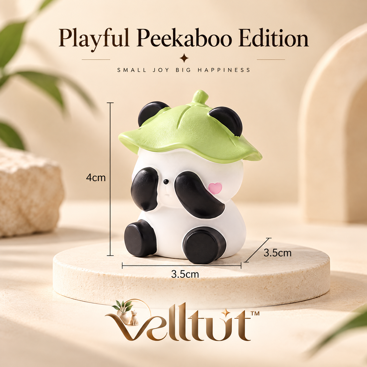velltut™ Leaf-Hat Panda "Not Looking" Figurine