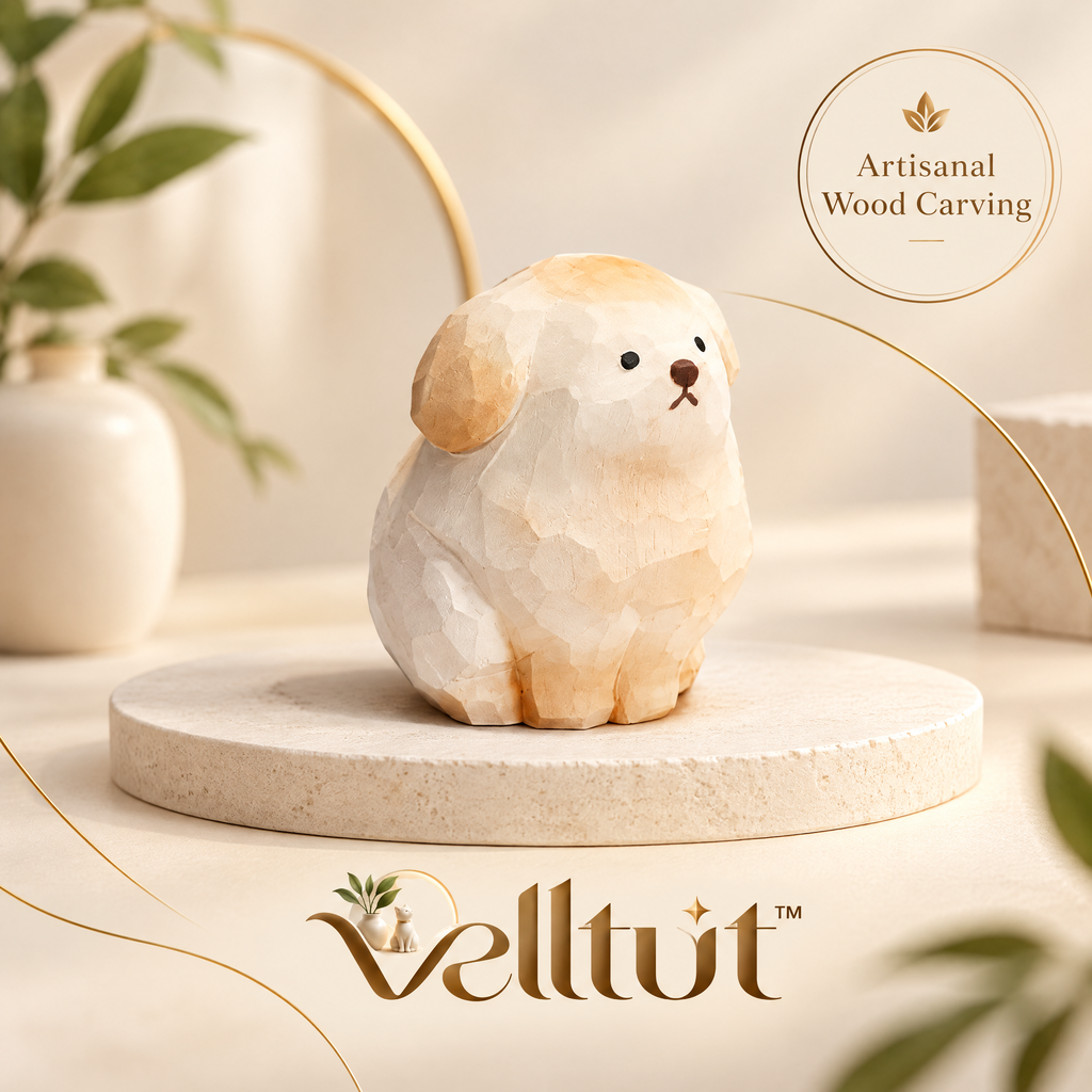 velltut™ Aesthetic Cream Puppy Desk Sculpture